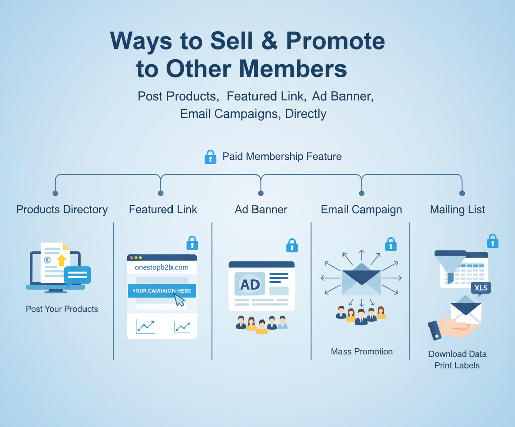 Diagram illustrating ways to sell and promote products and services to other club members